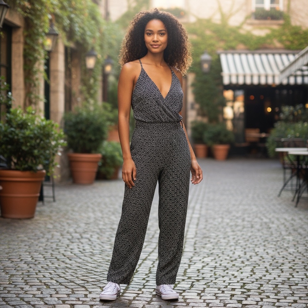 Loveappella Ciara Knit Jumpsuit in Black & White - Picture 1 of 12